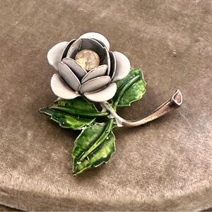 Floral Enameled Brooch Heavy MCM